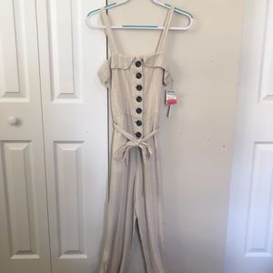 NWT Tan striped jumpsuit with belt tie size M